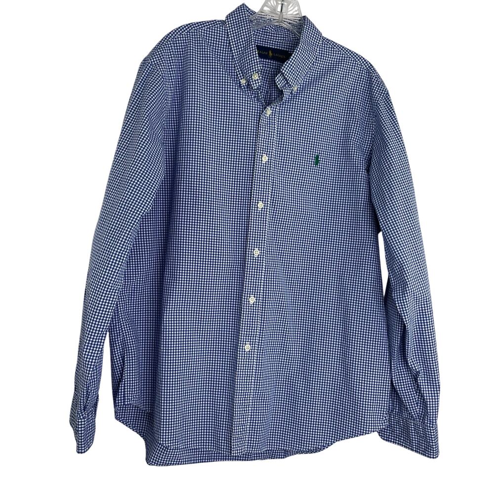 Ralph Lauren Blue Gingham Plaid Preppy Button Down Shirt Men's size XL Preppy